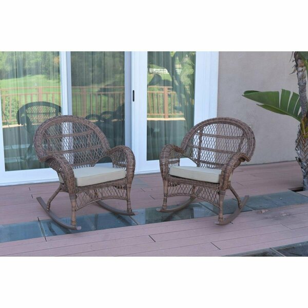 Jeco W00210-R-2-FS006 Santa Maria Honey Wicker Rocker Chair with Tan Cushion, 2PK W00210-R_2-FS006
